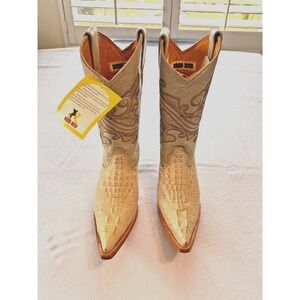 Embroidered‎ Alligator Leather Cowgirl Boots 8.5 Cowboy Pointed Toe Rogers Boots